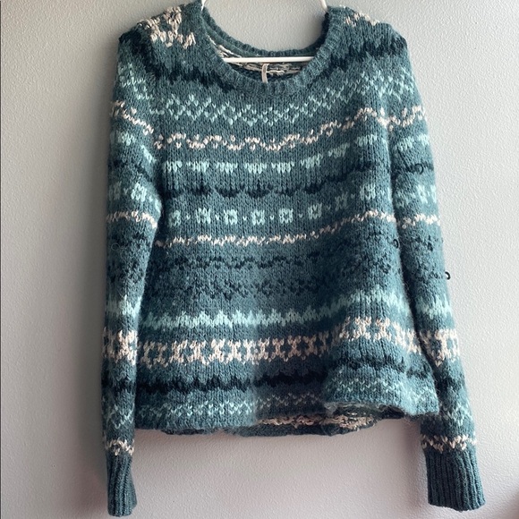 Free People Blue and White Crew Neck Sweater - Picture 1 of 6